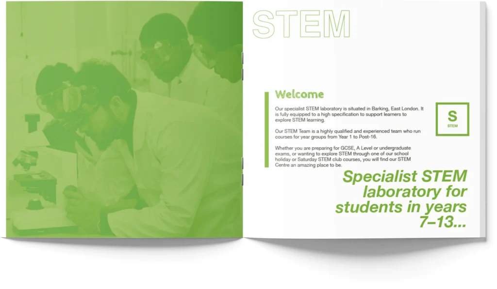 prospectus brochure spread for stem