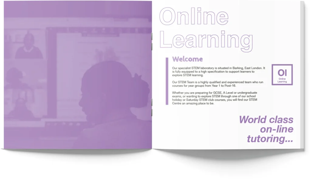 prospectus brochure spread for online learning